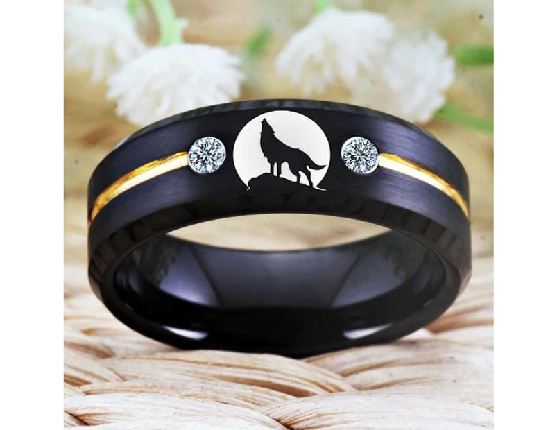 Tungsten White Bejewelled Wolf Ring