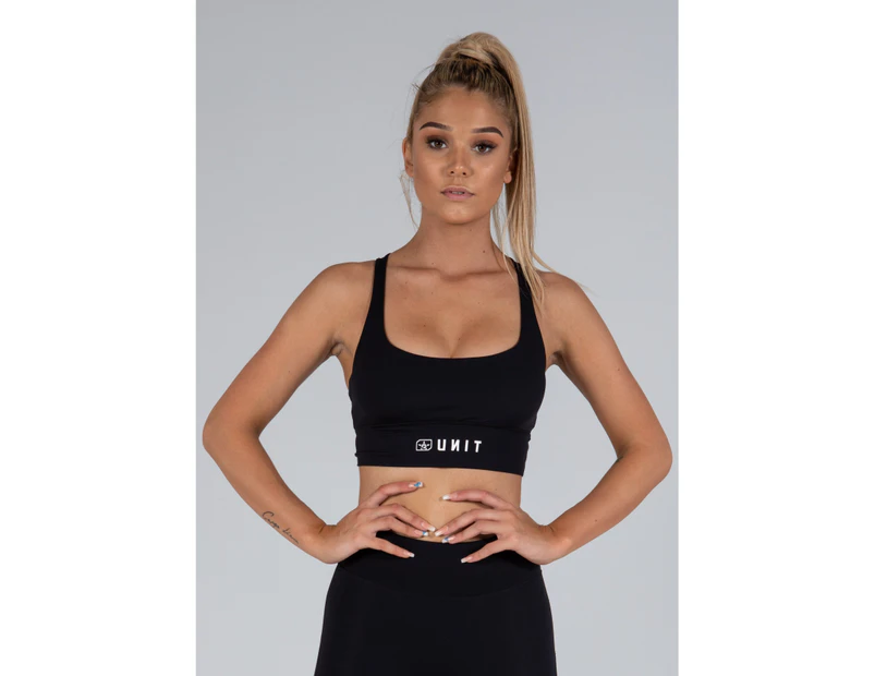 UNIT Womens Energy Strap Sports Bra Activewear - BLACK