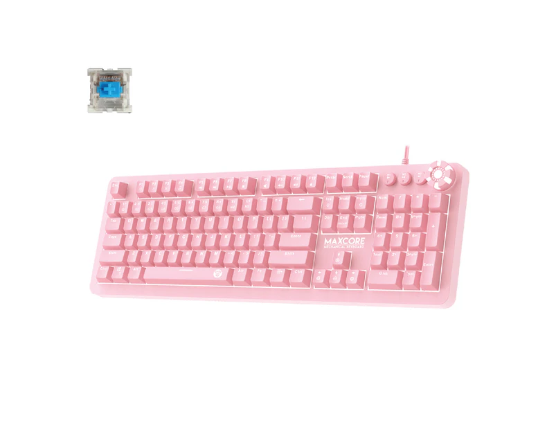 Fantech MK852 Gaming PC Mechanical White LED Backlight with Multi-Function Scroll Anti-Ghosting 104 Keys Computer Keyboard (Pink) (Blue Switch)