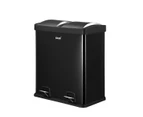 60L Dual Compartment Pedal Bin Kitchen Recycling Waste Bins Coated Steel Black