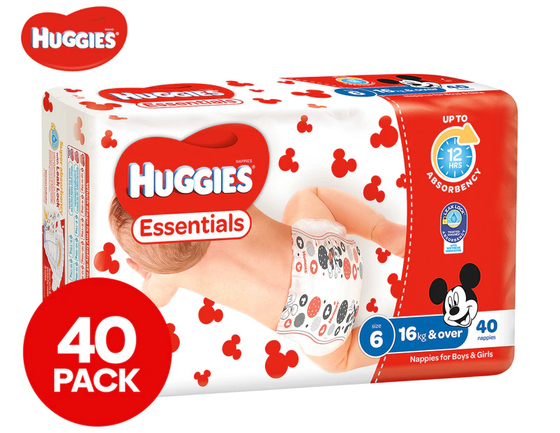 Huggies Essentials Nappies Junior Size 6 16kg+ Nappies 40pk