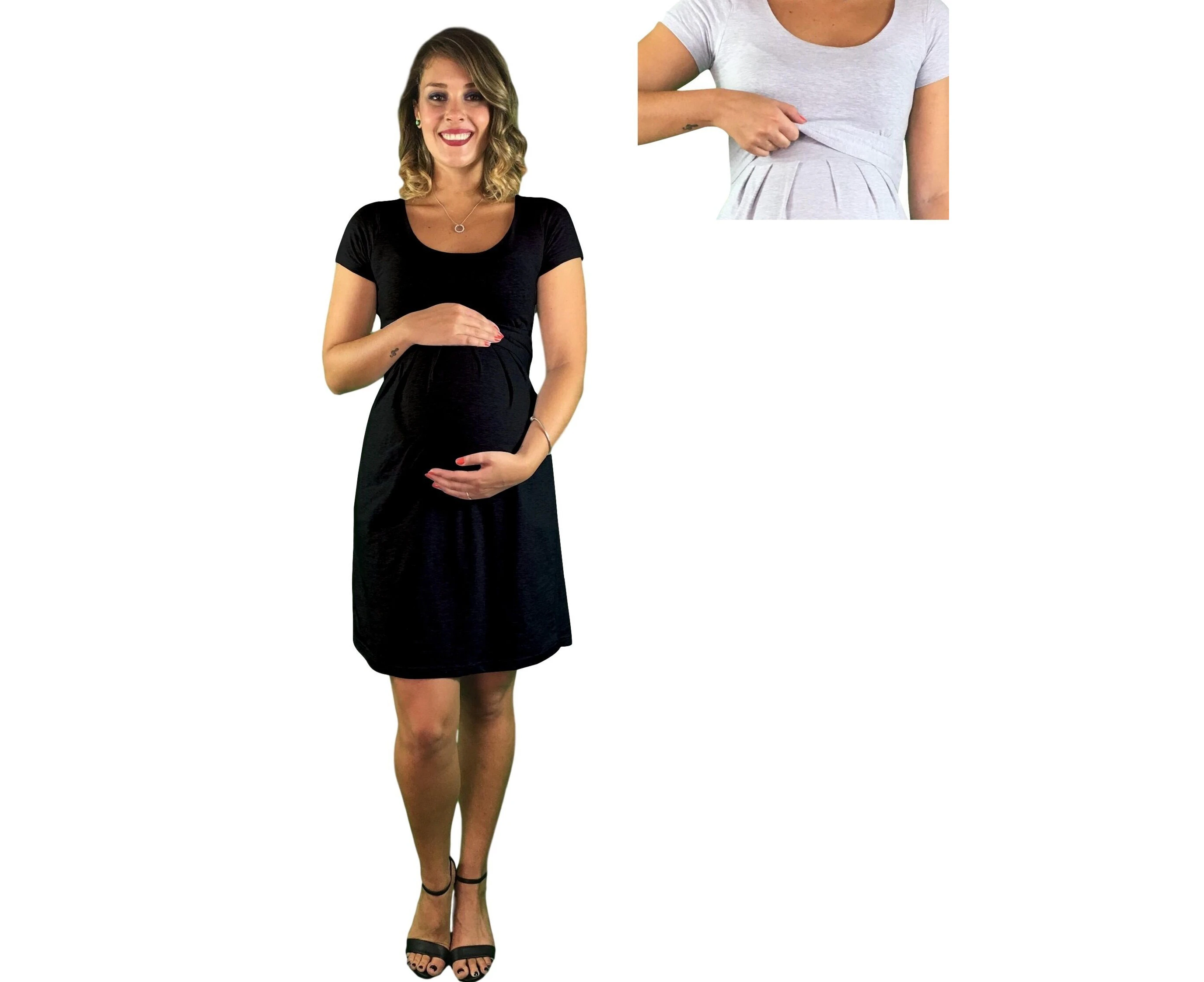 Lilly & Me Cotton Maternity & Nursing Lift Up Dress - Black