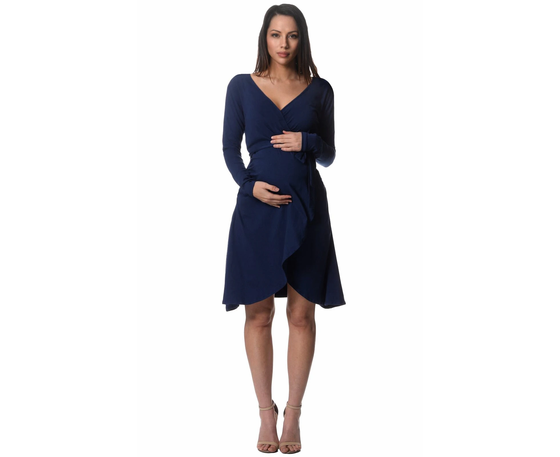 'Lilly & Me' Long Sleeve Maternity & Nursing Wrap Dress - Blue