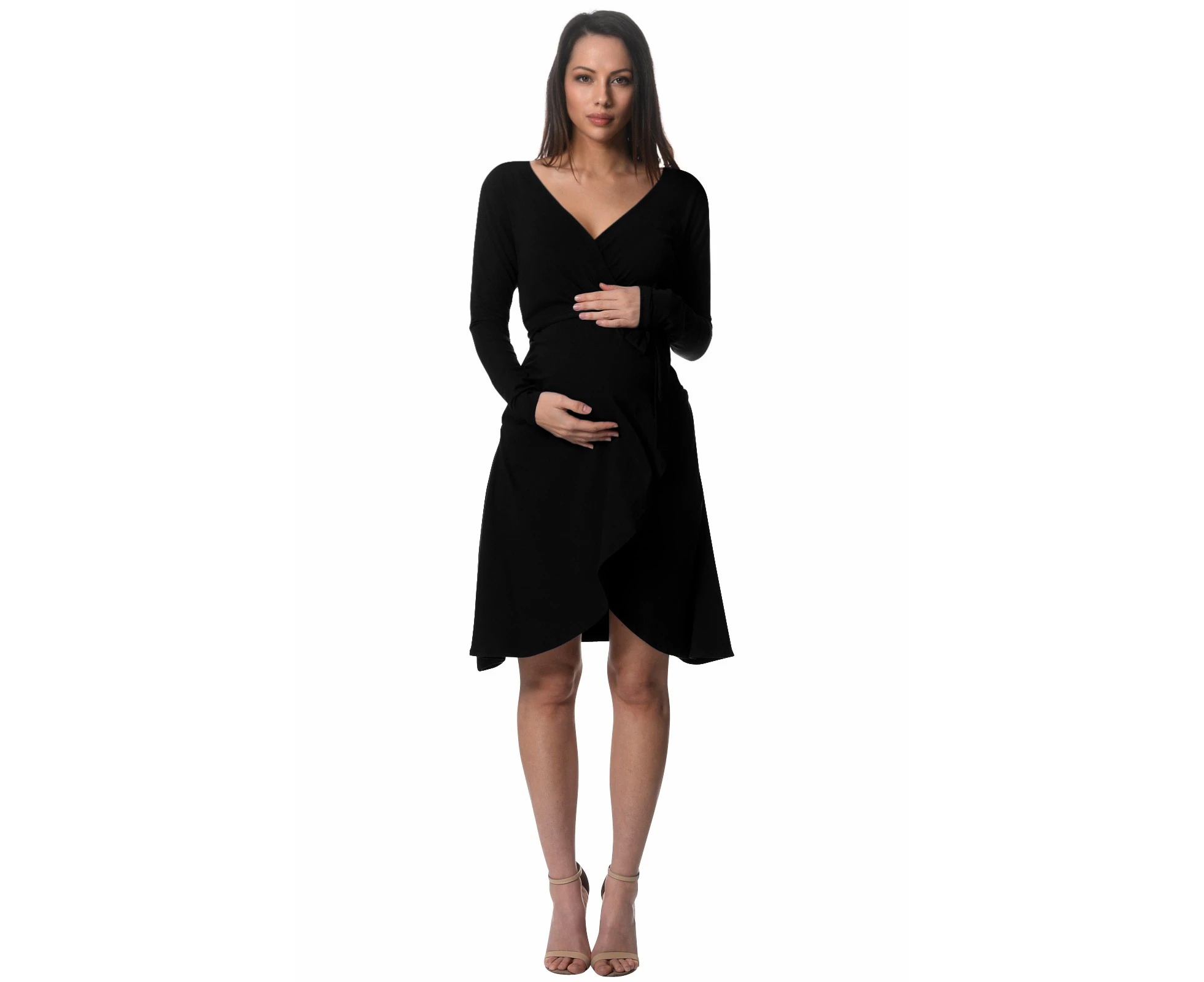 'Lilly & Me' Long Sleeve Maternity & Nursing Wrap Dress - Black