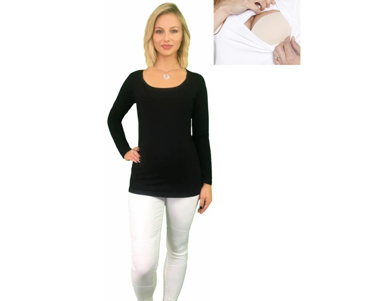 Maternity & Nursing Long Sleeve Top - Black