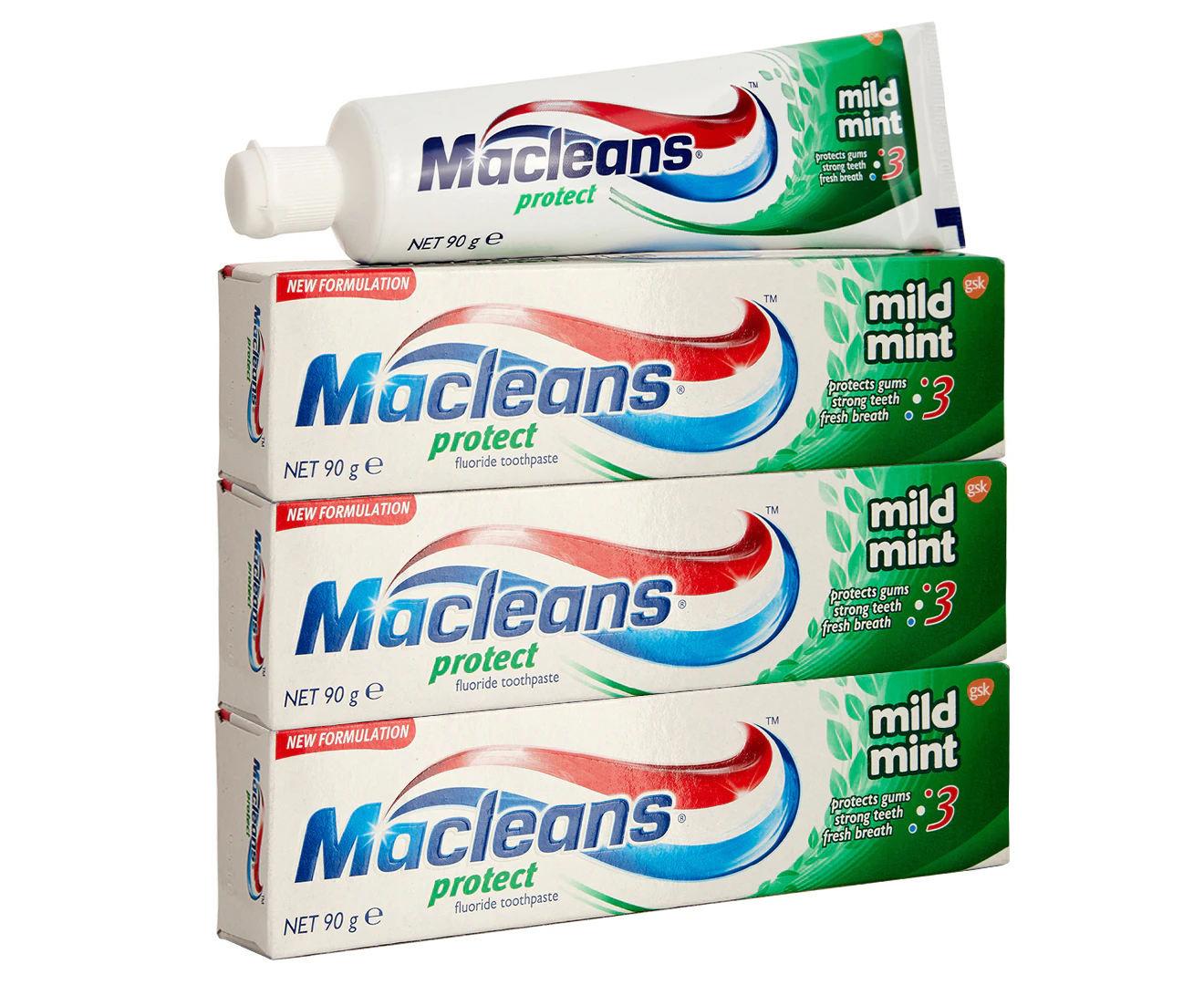 3 x Macleans Protect Toothpaste Mild Mint 90g