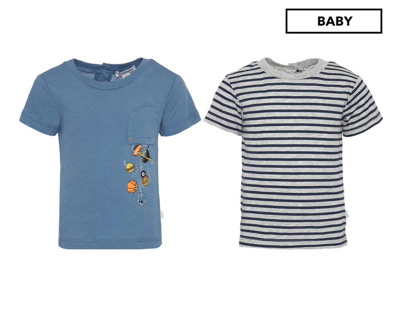 Flapdoodles Baby Boys' Fundamentals Tee / T-Shirt / Tshirt 2-Pack - Blue Print/Stripe