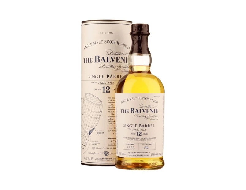 Balvenie 12YO First Fill Single Barrel S/Malt Whiskey (Special Cask No 4567) 700mL @ 47.8% abv