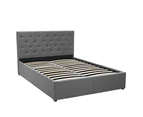 Queen Fabric Gas Lift Bed Frame with Headboard - Dark Grey