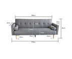Sarantino 3 Seater Linen Sofa Bed Couch with Pillows - Light Grey