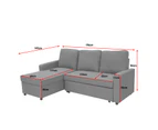 Sarantino 3-Seater Corner Sofa Bed Lounge Storage Chaise Couch L.Grey