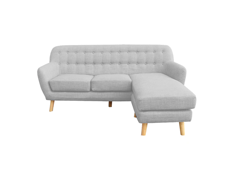 Sarantino Linen Wooden Corner Sofa Lounge L-shaped w/ Chaise Light Grey