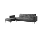 Sarantino Faux Velvet Corner Wooden Sofa Bed Couch with Chaise - Grey