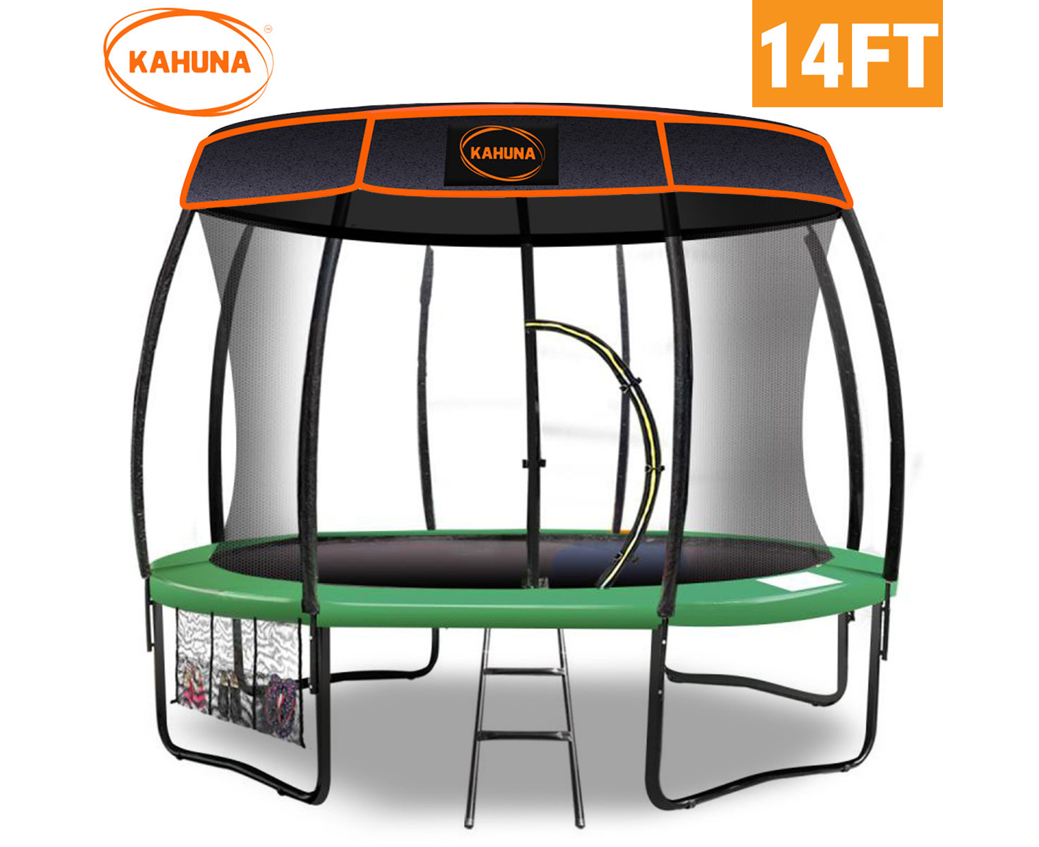 Kahuna Trampoline 14 Ft With Basketball Set Roof Green Catch Com Au