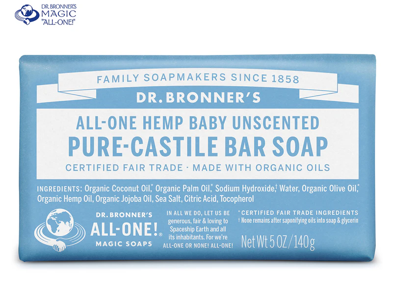 Dr Bronner's Pure-Castile Bar Soap All-In-One Hemp Baby Unscented 140g