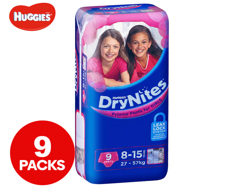 Huggies DryNites Pyjama Pants For Girls 8-15 Years 27-57kg 9pk