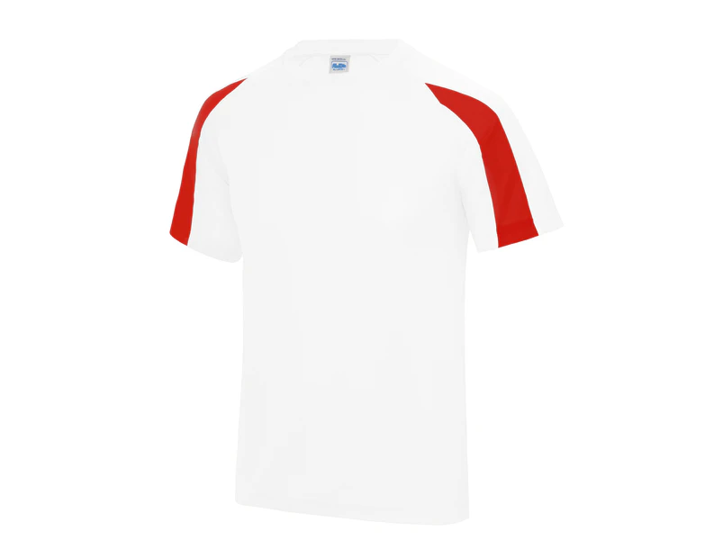 AWDis Just Cool Kids Unisex Contrast Plain Sports T-Shirt (Arctic White/Fire Red) - RW690
