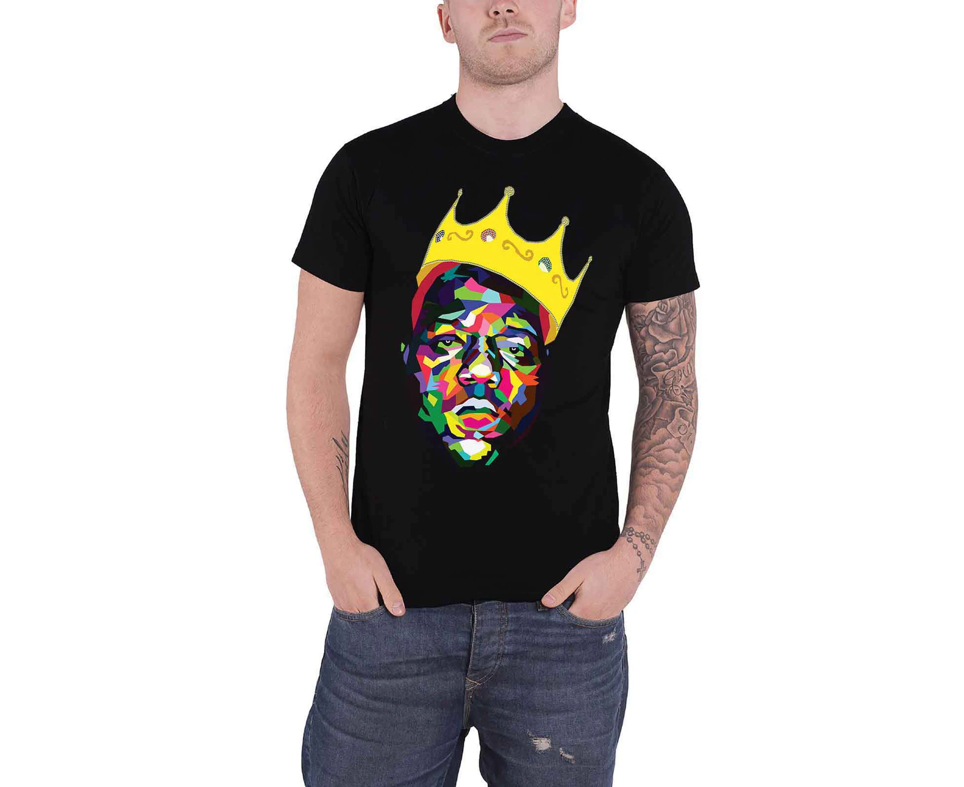 Biggie Smalls T Shirt Crown Color Portrait Logo  Official Mens - Black