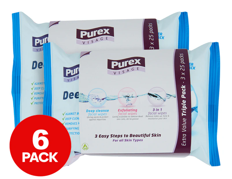 2 x Purex Visage Facial Cleansing Wipes Triple Pack