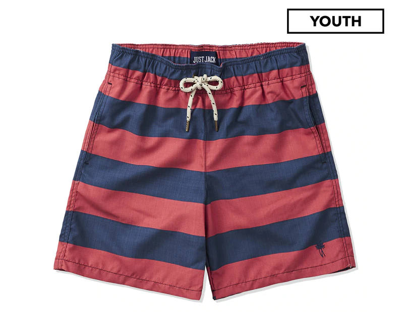 Just Jack Boys' Striped Board Shorts - Navy/Vintage Red