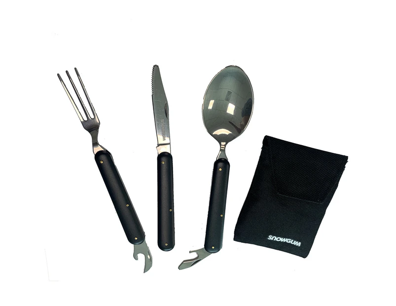 SNOWGUM Knife, Fork & Spoon Set Black Outdoor Kitchen Cutlery Kit Lightweight - Black
