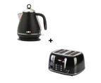 Vintage Electric Kettle and Toaster Combo Black Stainless Steel