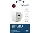 Bonelk 18W PD Dual Port USB & USB-C Universal Wall Charger for Smartphone/Tablet