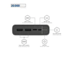 Bonelk Universal Powerbank 20000mAh w/USB-A/USB-C Battery Charger for Phone Grey