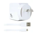 2x Gecko USB 2.4A Wall Charger w/1.5m Micro-USB Cable for Smartphones/Cameras WH