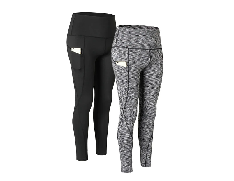 Adore 2 Packs Women Yoga Pants High Waist Fitness Running Leggings Sport Quick Dry Workout Leggins With Pocket 2060-Black&Colorful Black
