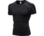 Adore Men PRO Tight Short Sleeve Fitness Sports Running Training Stretch Quick-drying T-shirt Clothes 1053-Black gray line