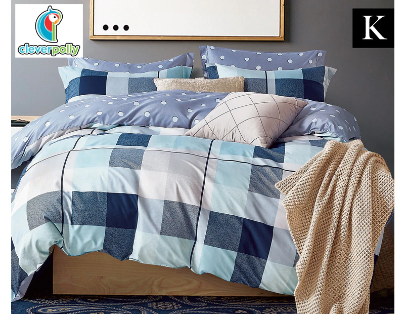 CleverPolly Luke King Bed Quilt Cover Set - Blue/Purple