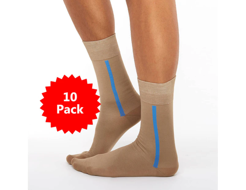 10 PACK - Chusette Ultra Thin Mercerized Cotton Long Socks - Light Brown