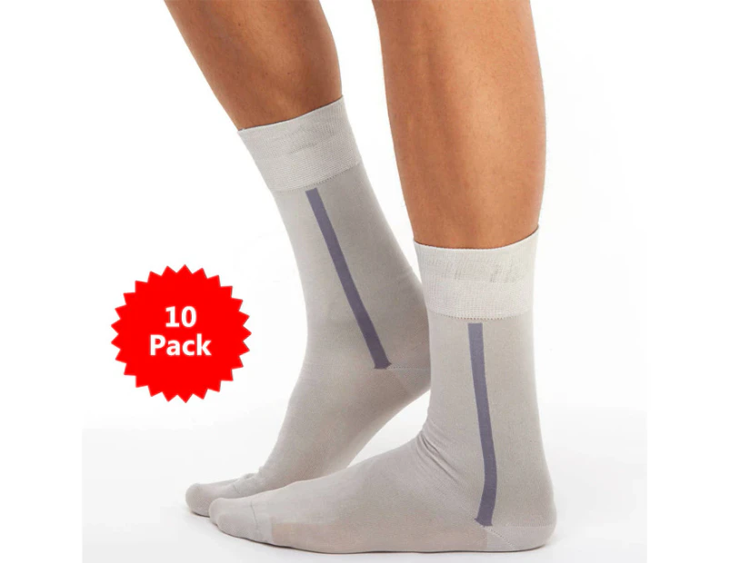 10 PACK - Chusette Ultra Thin Mercerized Cotton Long Socks - Light Grey