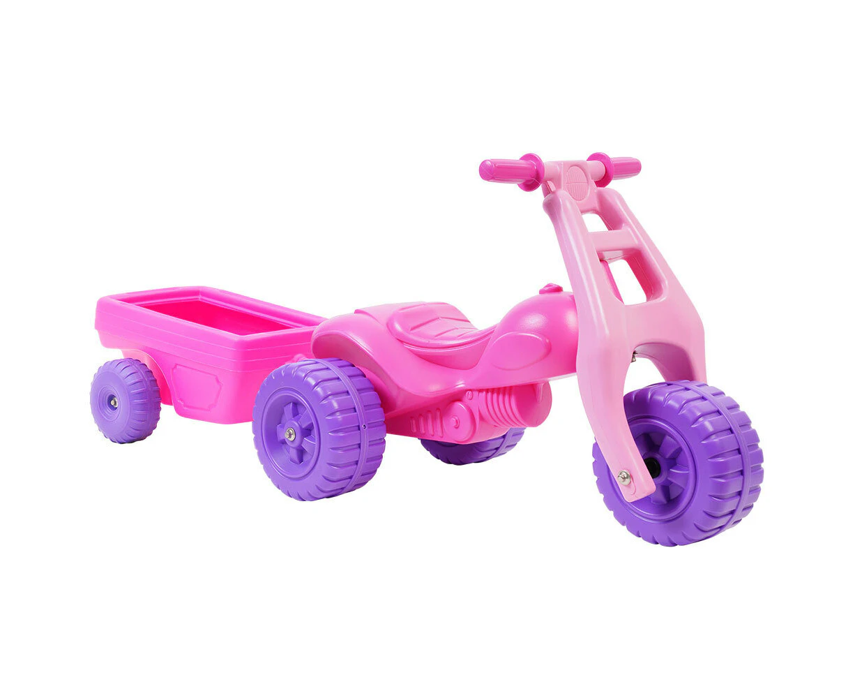 Avoca ATV Push Kick Trike w/ Trailer Junior/Toddler/Kids 1-3y Ride-On Toy Pink