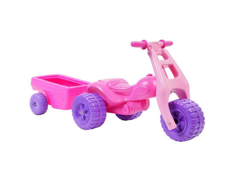 Avoca ATV Push Kick Trike w/ Trailer Junior/Toddler/Kids 1-3y Ride-On Toy Pink