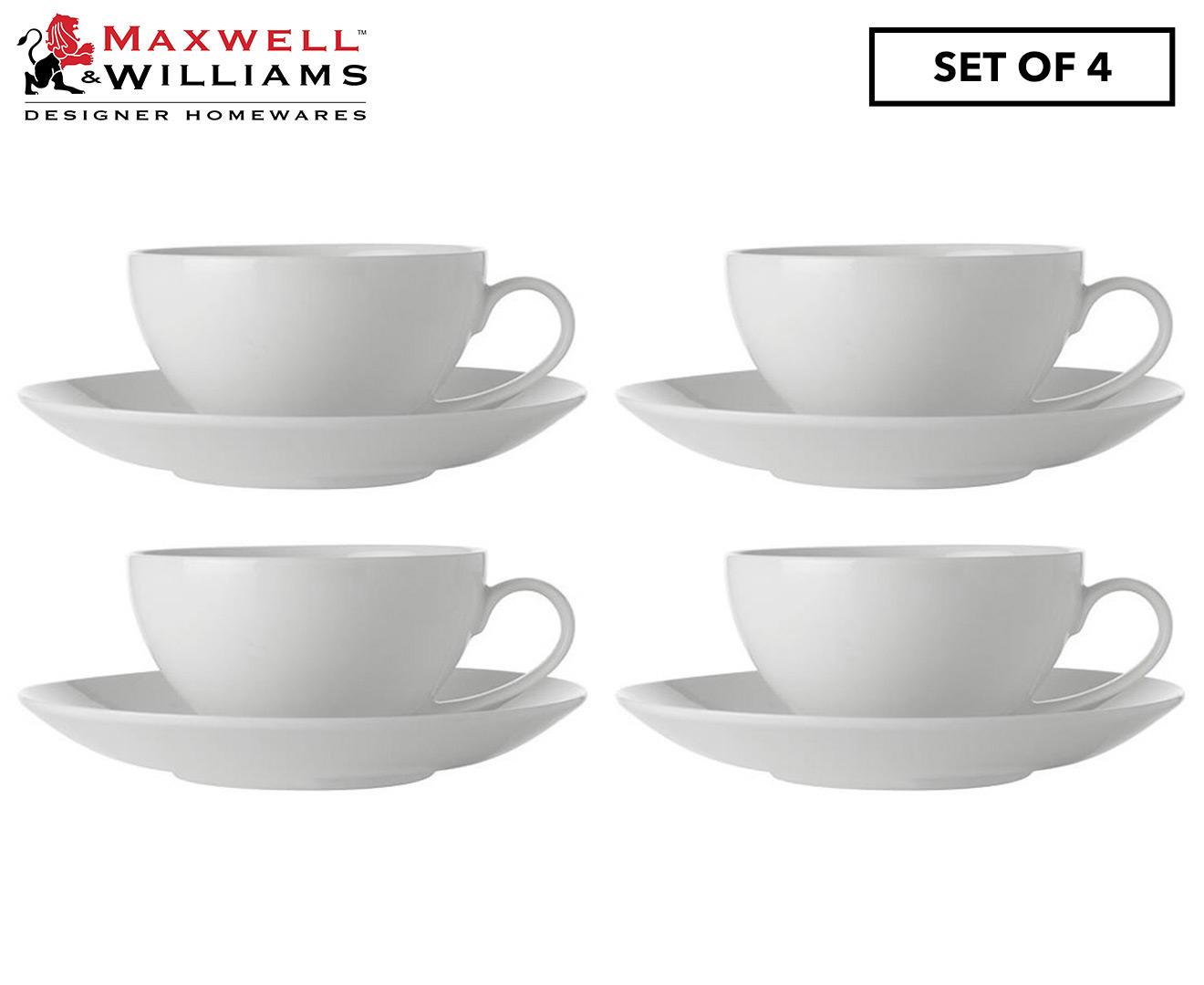 Set of 4 Maxwell & Williams White Basics Coupe Cup & Saucer | Catch.co.nz