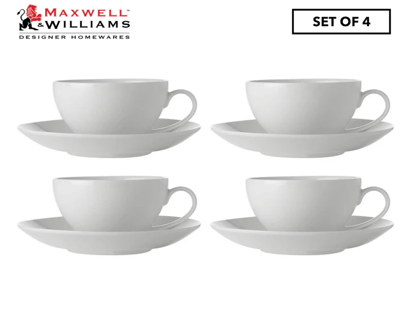 Set of 4 Maxwell & Williams White Basics Coupe Cup & Saucer