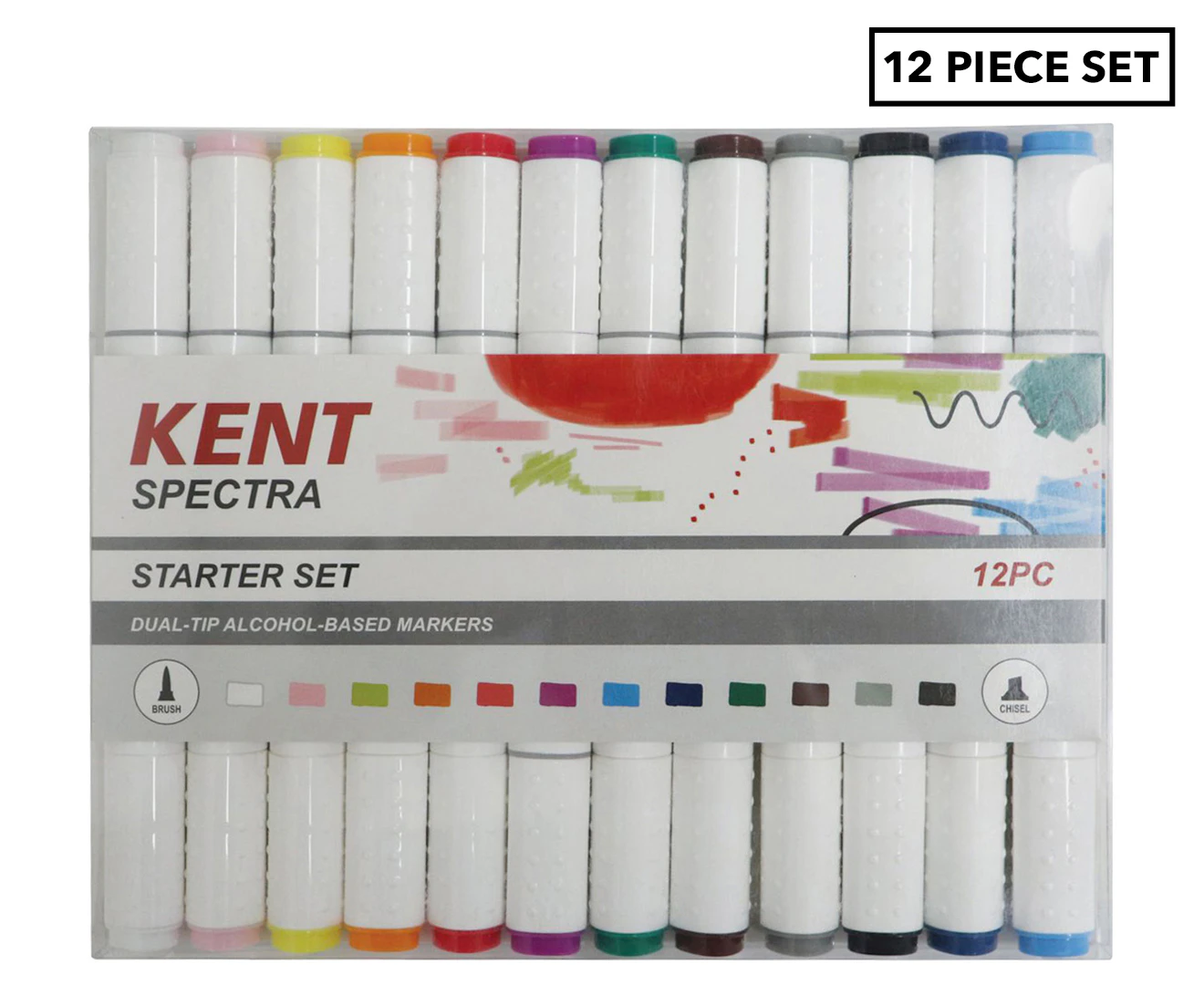 Kent Spectra Starter Set Dual-Tip Alcohol-Based Graphic Design Markers 12-Pack