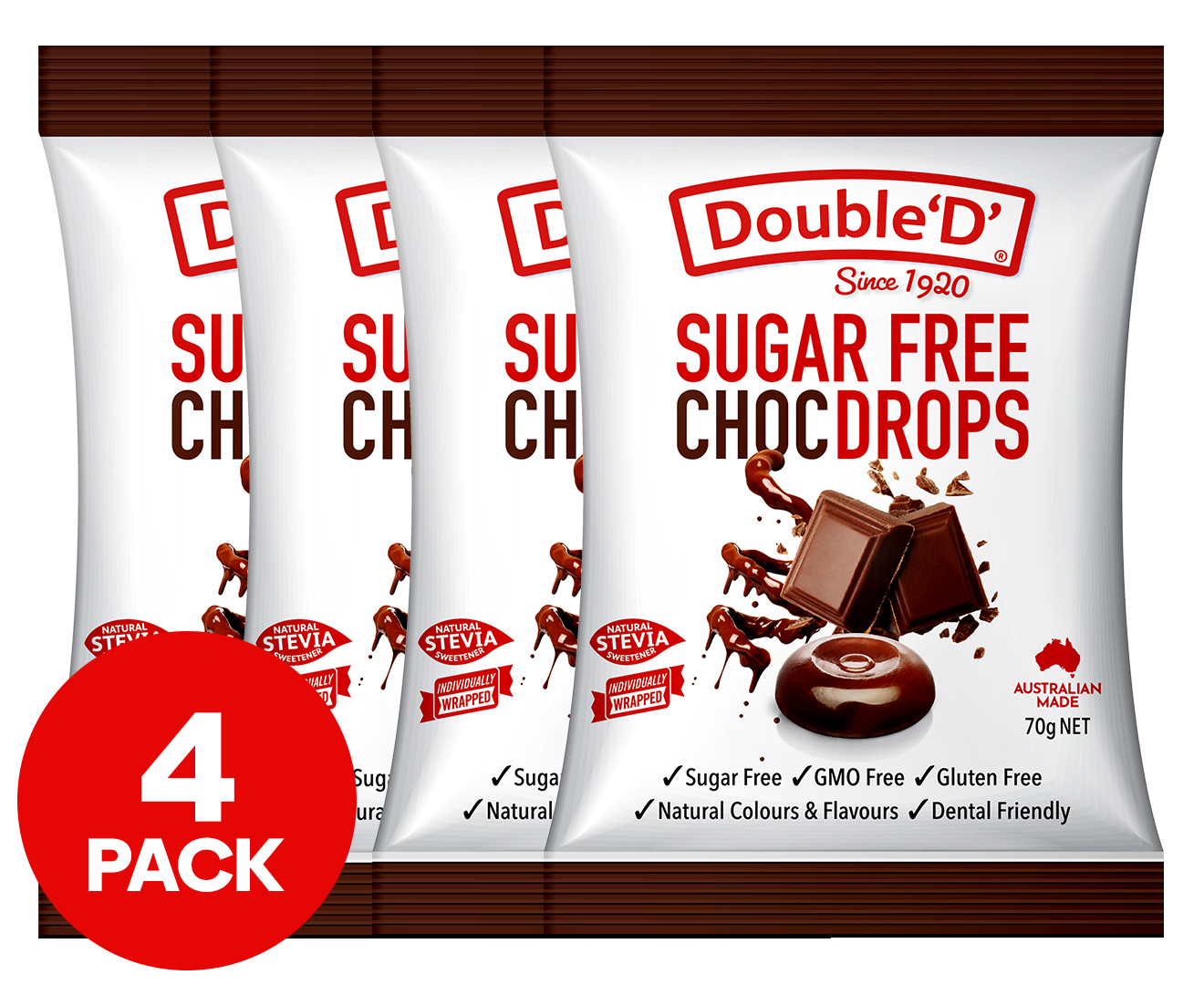 4 x Double 'D' Sugar Free Choco Drops 70g