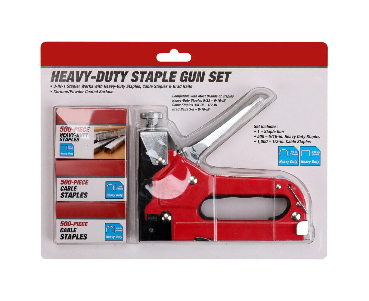 Heavy Duty Staple Gun Set 2in1 Stapler 1500Pc Staples Tacker Hand Fastener Tool