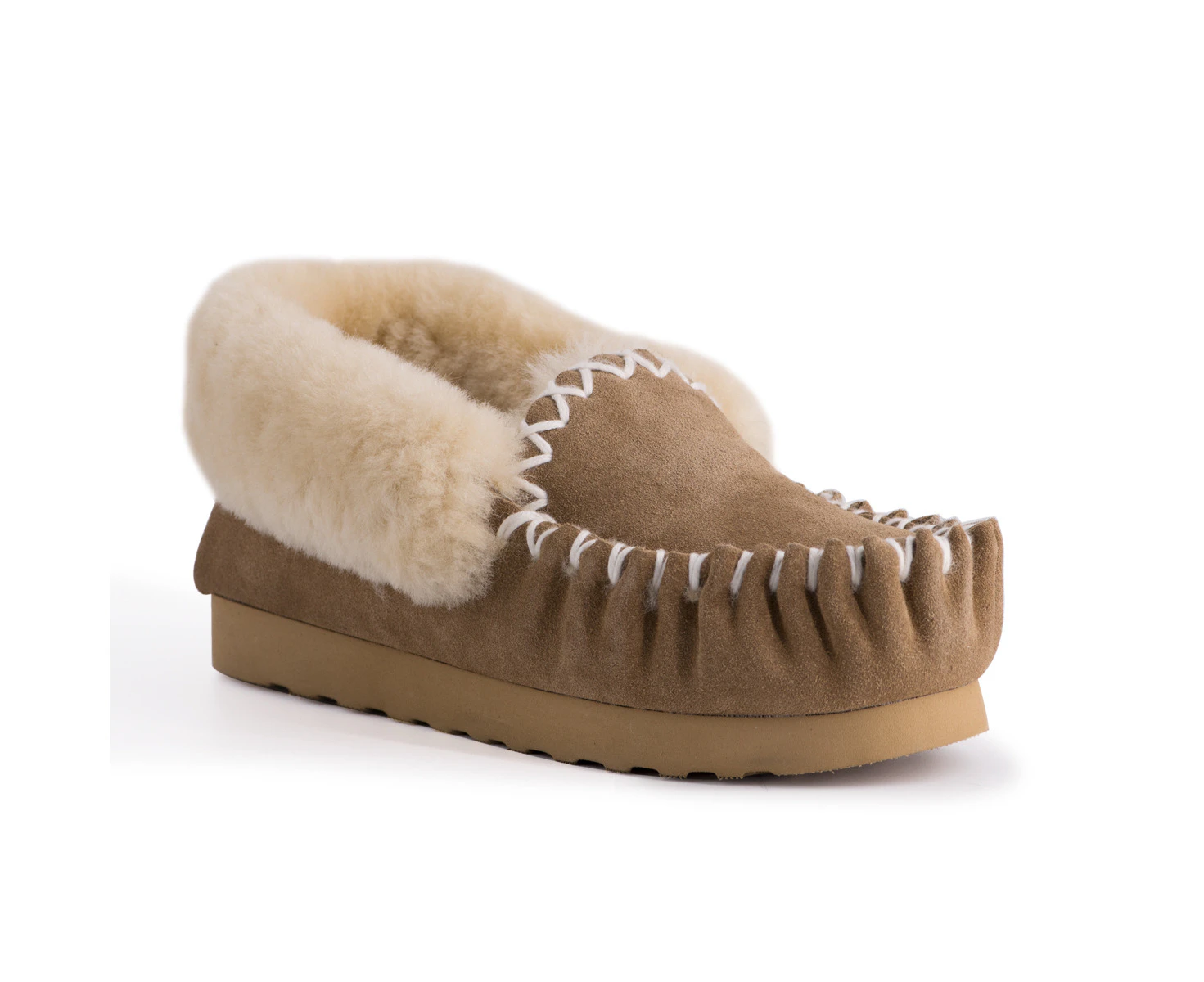 Aus Wooli Hand Stitched Waterloo Womens Sheepskin Moccasin - Brown