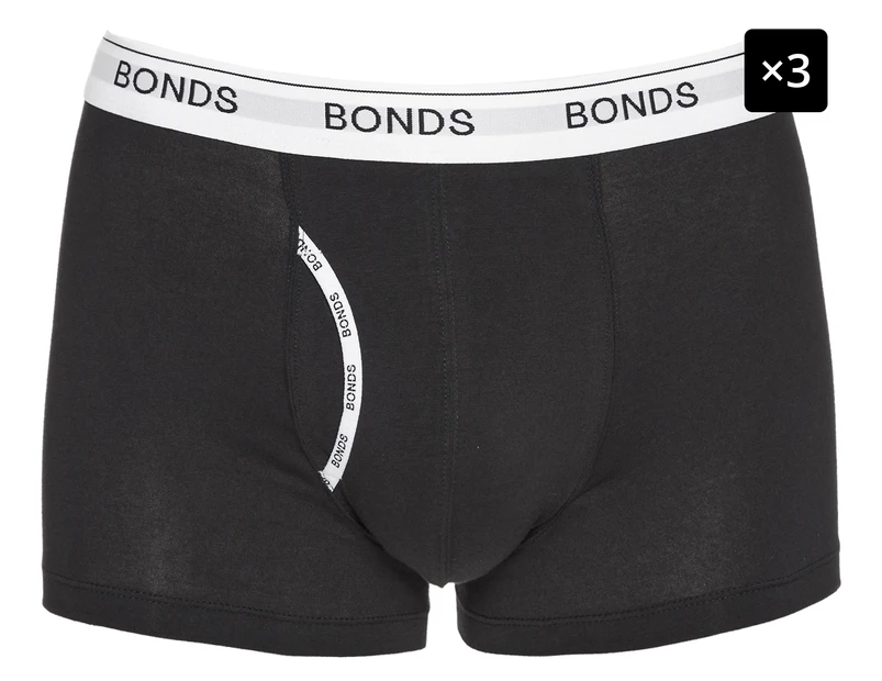3 x Bonds Men's Guyfront Trunks - Black/White