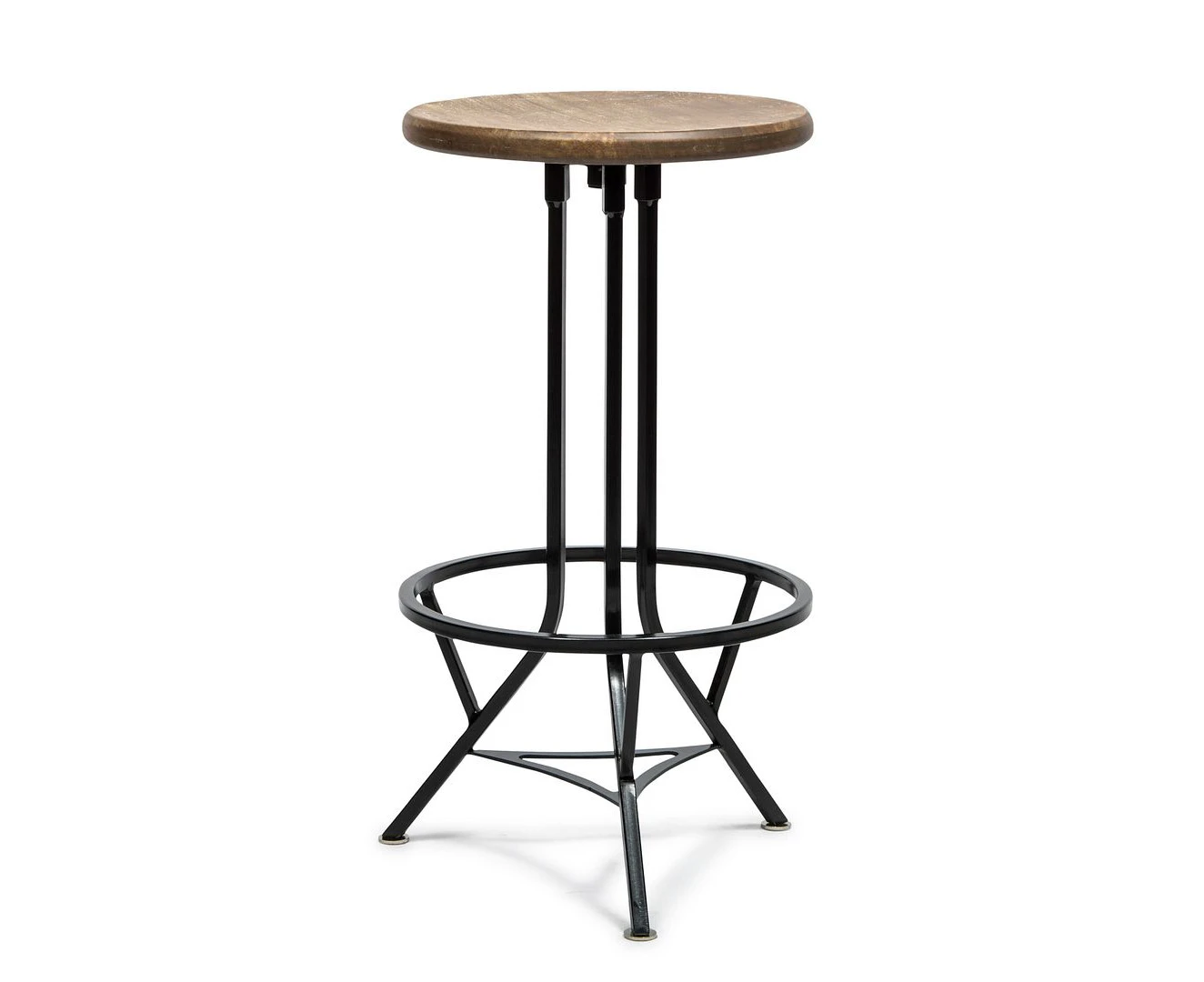 Industrial Indoor Bar Stool with Swivel Rustic Wood Top - Black