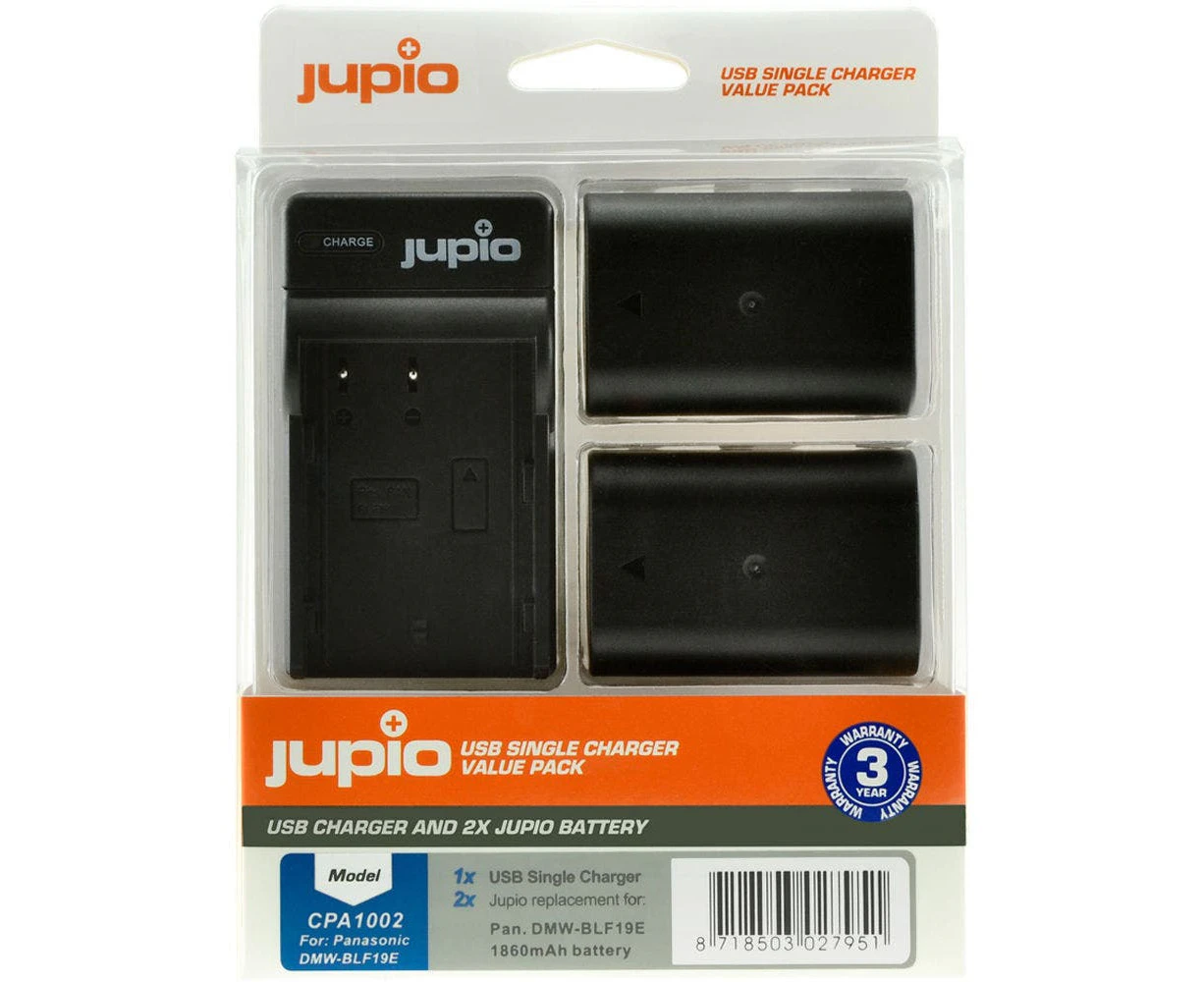 Jupio 2x Batteries 1860mAh & USB Single Charger Kit For Panasonic DMW-BLF19E