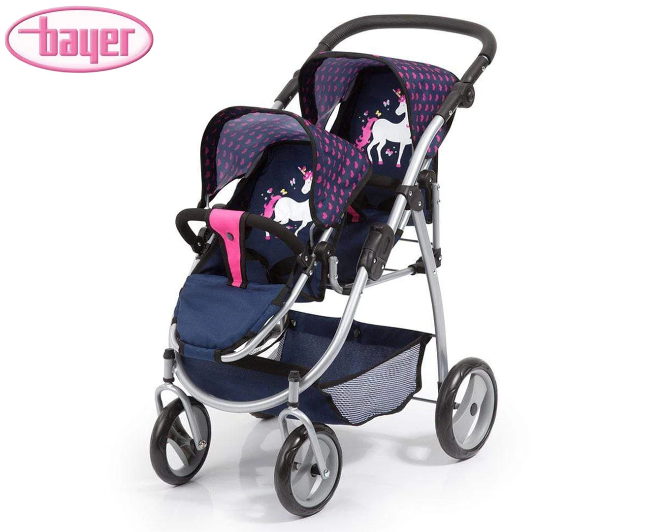 Bayer 73cm Twin Tandem Doll Pram/Stroller Blue/Pink 3y+ Kids Pretend Parent Toy