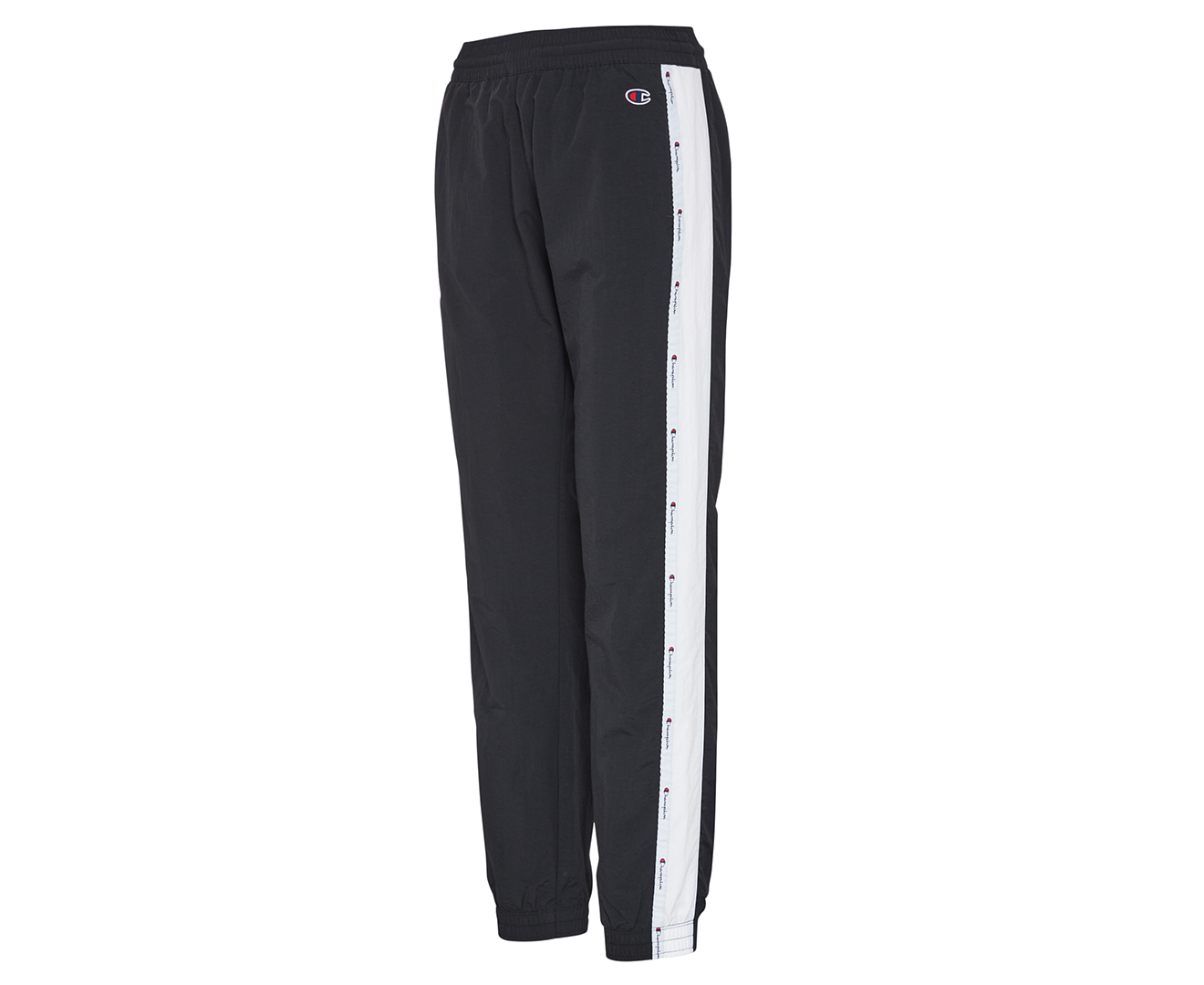 champion corp logo crinkle black track pants