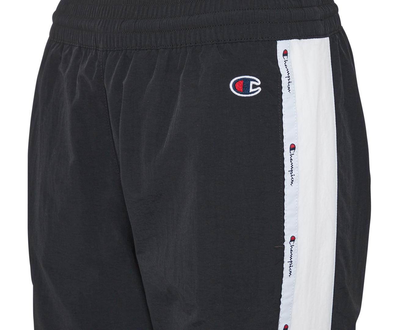 champion corp logo crinkle black track pants