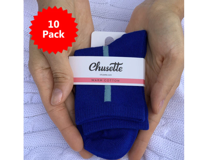 10 PACK - Chusette Kid's Warm Cotton Socks for School and Sport - Blue