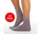 12 PACK - Chusette Ultra Soft Bamboo Ankle Socks for Maximum Comfort Everyday - Grey Dots